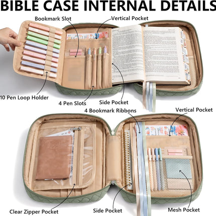 Bible Cover Case for Women Large Quilted Church Bag with Handle
