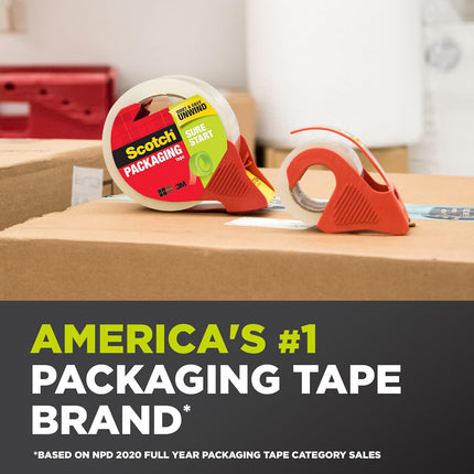 Sure Start Clear Packing Tape, Quiet Unwind, 1.88 in. x 22.2 yd., 6 Rolls with Dispensers