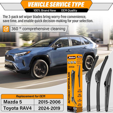 26 in + 16 in Front Wiper Blades with 12 in Rear Blade, Pack of 3