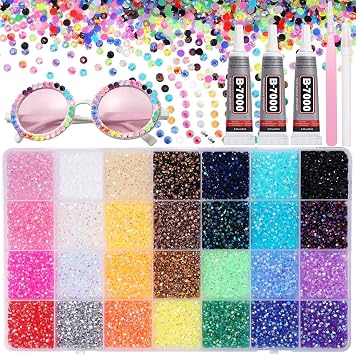 32000 Pcs Colorful 3mm Flatback Resin Rhinestones Bedazzling Kit with Tools