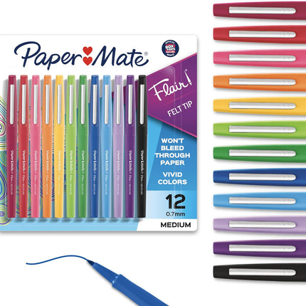 Flair Felt Tip Pens, Medium Point (0.7mm), 12 Count