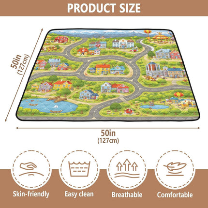 Cartoon City Road Baby Play Mat, 50 x 50 in, Foldable