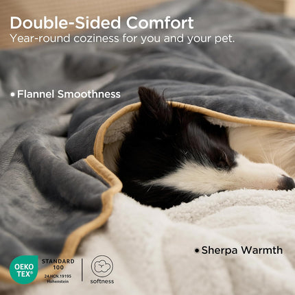 Waterproof Reversible Sherpa Fleece Pet Blanket, Grey 25 x 35 in