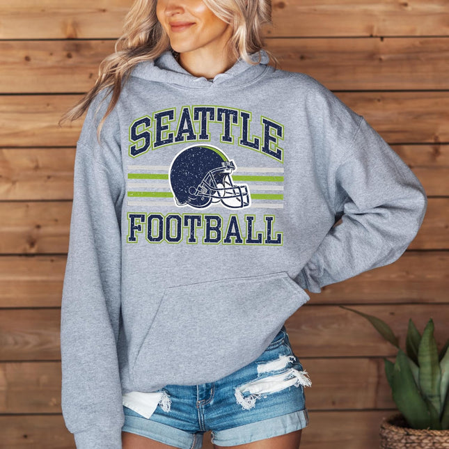 Distressed Seattle Football Sweatshirt - Retro Collegiate Helmet Pullover for Women