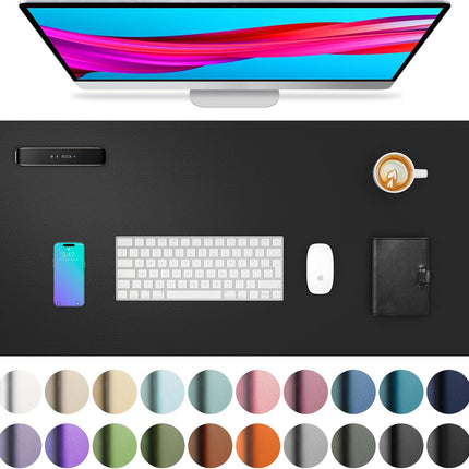 Black PU Leather Desk Pad Protector, 23.6 x 13.7 in