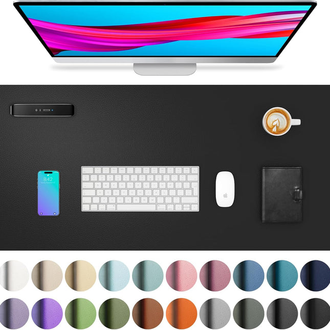 Black PU Leather Desk Pad Protector, 23.6 x 13.7 in