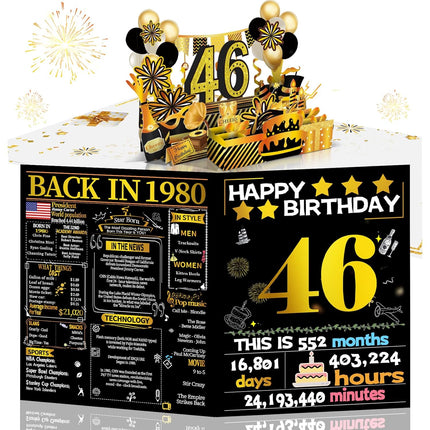 46th Birthday 3D Pop Up Card, Back in 1980 Gold Retro Theme