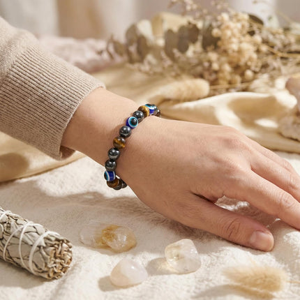 Evil Eye Stretch Crystal Bracelet with 8MM Beads