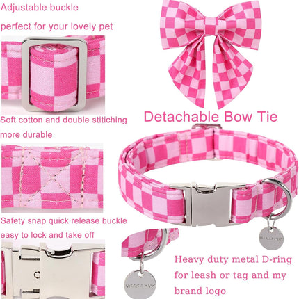 Pink Plaid Dog Collar with Bow Tie, Small