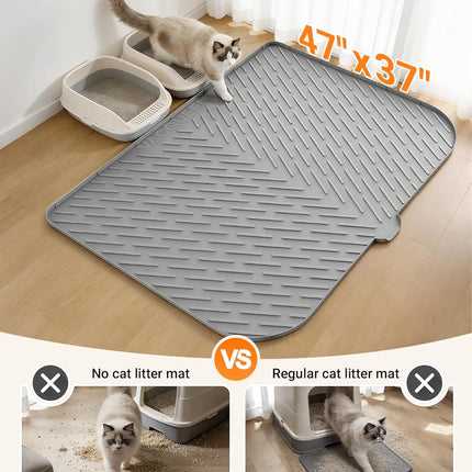 47" x 37" Extra Large Grey Silicone Cat Litter Box Mat