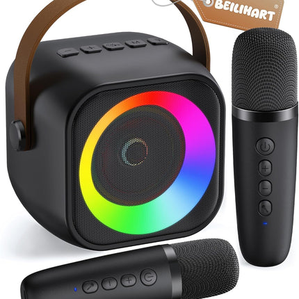 Mini Karaoke Machine with 2 Wireless Microphones