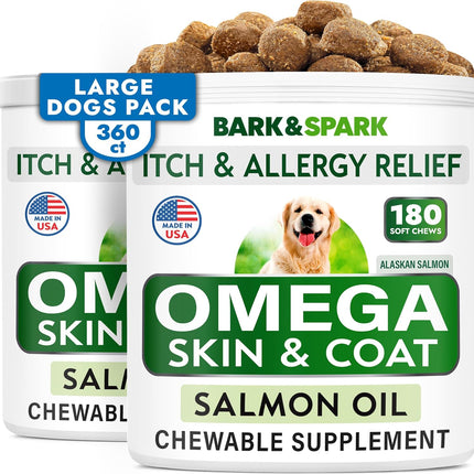 PawHaven RefugioPata BARK&SPARK Omega 3 for Dogs - 360 Fish Oil Treats for Dog Shedding — Pet Supplies