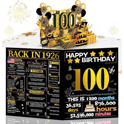 100th Birthday 3D Pop-Up Card, Gold Retro 1926 Theme