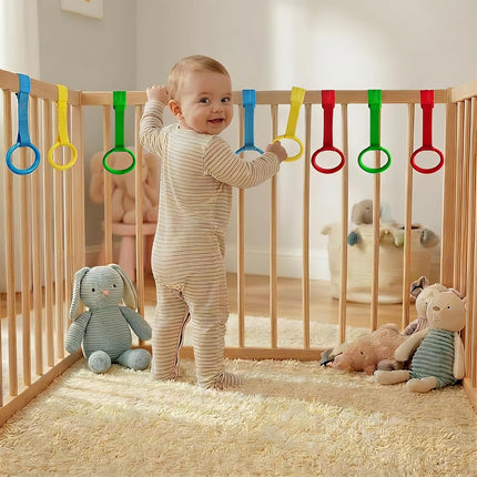8Pcs Baby Playpen Pull up Rings, 4 Colors