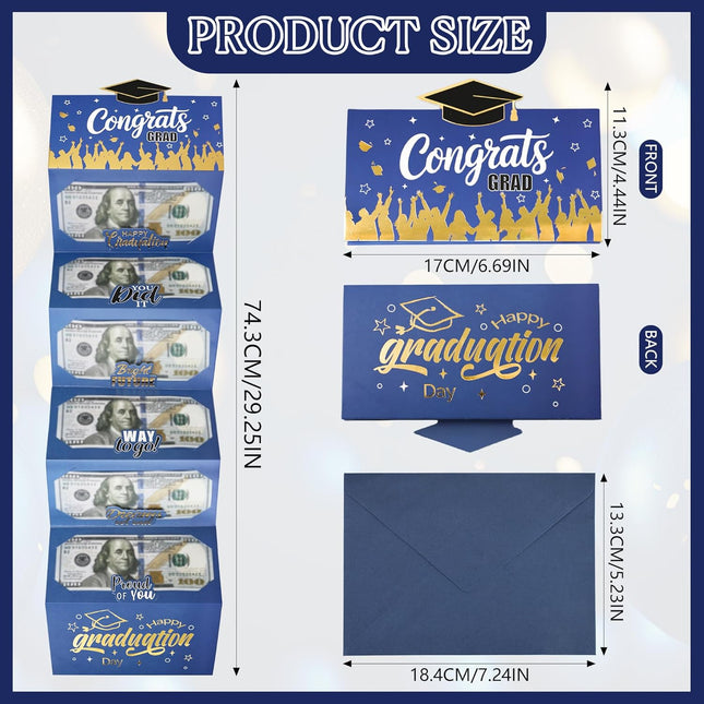 2026 Graduation Money Holder with 6 Cash Slots, Blue Grad Cash Envelope Gift Holder