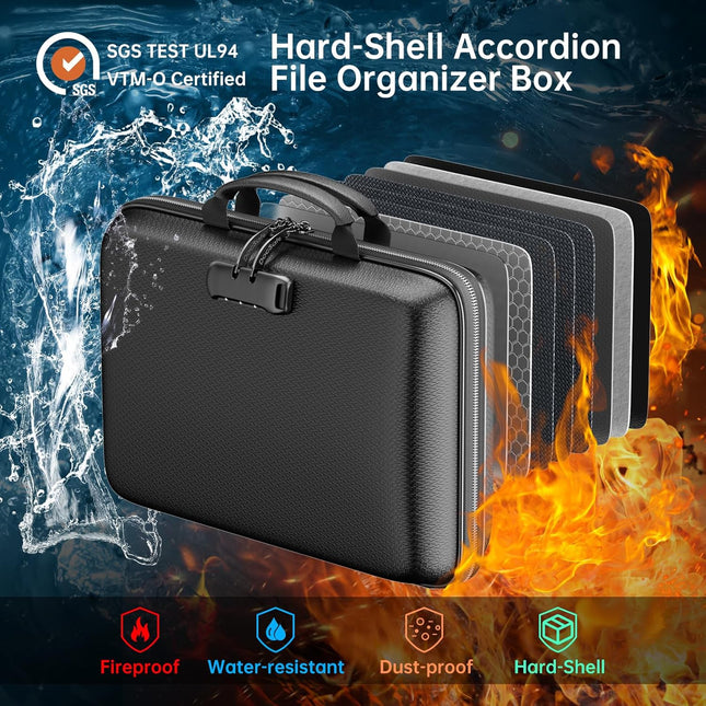 Fireproof Locking File Organizer Case, Black