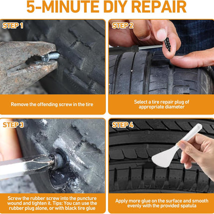 40 PCS Tire Repair Rubber Nails Kit with 2 Tubes of Black Tire Sealant Glue