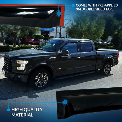 Outside Mount Window Vent Visors Rain Guards, Black Tinted 4-Piece Set