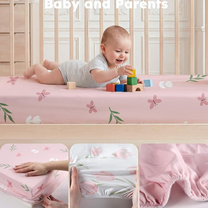 Pink Tulip Fitted Crib Sheets 2-Pack, 52" x 28"