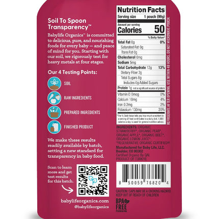 Stage 2 Organic Baby Food Pouches - Strawberry, Pear, Apple & Beet, 3.5 oz, 6 Pack