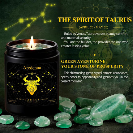 Taurus Birthday Gifts Candle with Green Aventurine Crystals