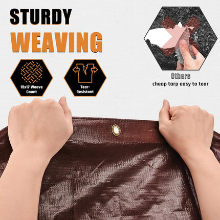 10x12FT Waterproof Heavy Duty Poly Tarp, Brown/Black