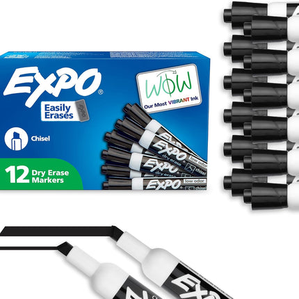 Black Low-Odor Dry Erase Markers, Chisel Tip, 12 Count