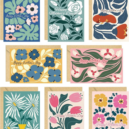 24 Pack Floral Happy Mother's Day Cards with Envelopes, 8 Designs, 4x6 in