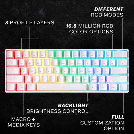 61-Key Mechanical Gaming Keyboard with RGB Backlighting - White, Optical Brown