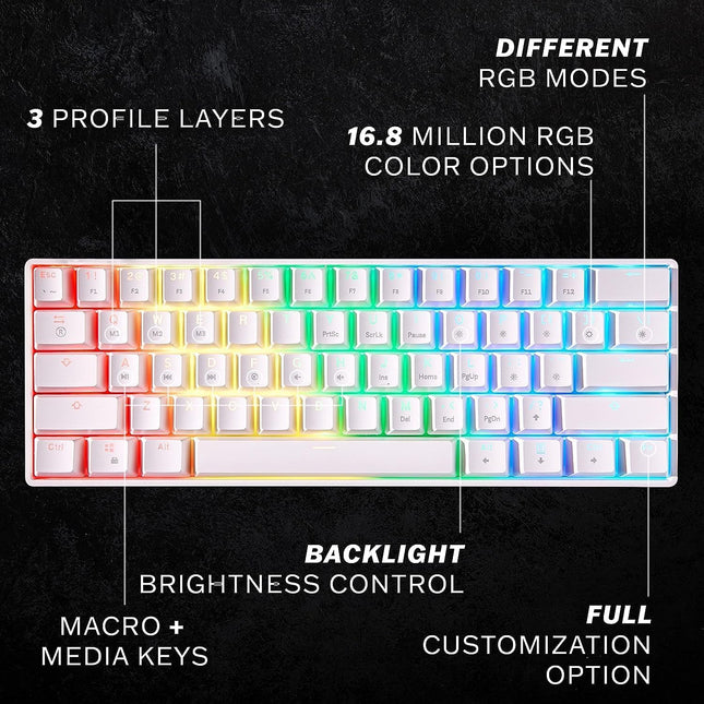 61-Key Mechanical Gaming Keyboard with RGB Backlighting - White, Optical Brown