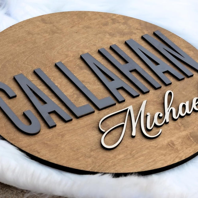 Custom Round Nursery Name Sign, Personalized 3D Wooden Wall Plaque