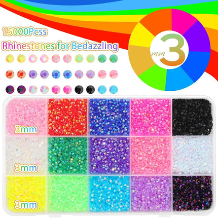 15000-Piece 3mm Multicolor Flatback Rhinestone Bedazzling Kit