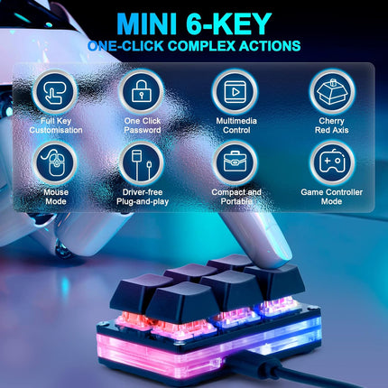 Black and White USB Mini 6-Key Mechanical Gaming Keypad with RGB LED