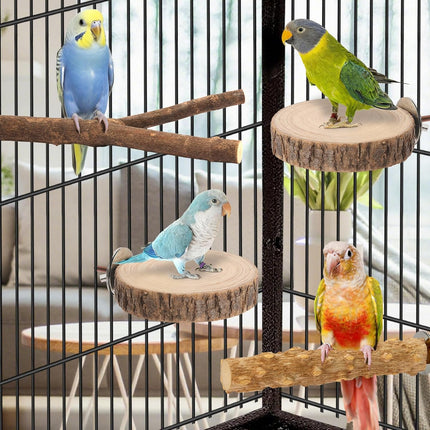 7-Piece Bird Perches for Cage - Wooden Parrot Stand with Fork Toys, Hanging Multi-Branch Platform, Hammock Swing, Gym Playstand & Chewing Toys