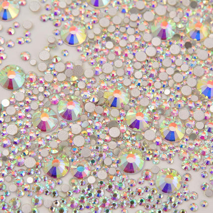 8000-Piece Crystal AB Mix Flatback Glass Rhinestones Set, SS3-SS30