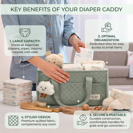 Baby Diaper Caddy Organizer and Portable Nursery Basket