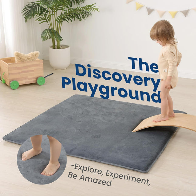 Baby Floor Play Mat, 1.3 in Thick, 50 x 50 in, Dark Grey