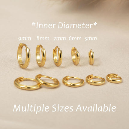 925 Sterling Silver 18K Gold Plated 6mm Huggie Hoop Earrings