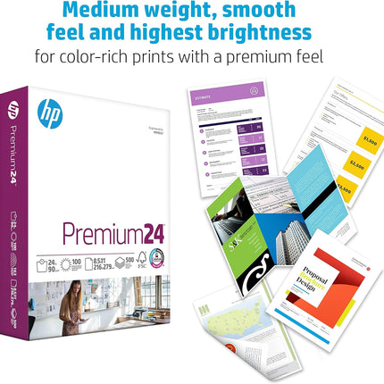 HP Printer Paper | 8.5 x 11 Paper | Premium 24 lb | 5 Ream Case - 2500 Sheets | 100 Bright | Made in USA - FSC Certified | 115300C