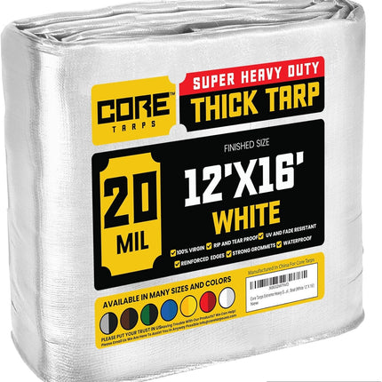 Extreme Heavy Duty 20 Mil Waterproof White Tarp Cover, 12 ft x 16 ft