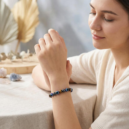 Evil Eye Stretch Crystal Bracelet with 8MM Beads
