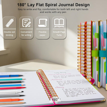 Hardcover Spiral Notebook College Ruled, 8 x 10 Rose Red