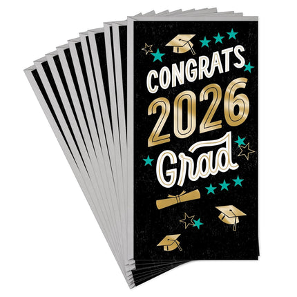 Year-Dated Graduation Money Holder Cards, Congrats 2026 Grad (10 Cards with Envelopes) Black, Blue, Gold Foil