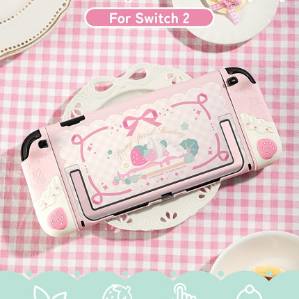 Strawberries with Cream Pink Silicone Protective Case with Thumb Grip Caps