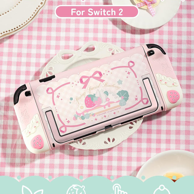 Strawberries with Cream Pink Silicone Protective Case with Thumb Grip Caps