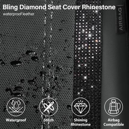 Leather Bling Diamond Car Seat Covers Full Set - Black Universal Fit
