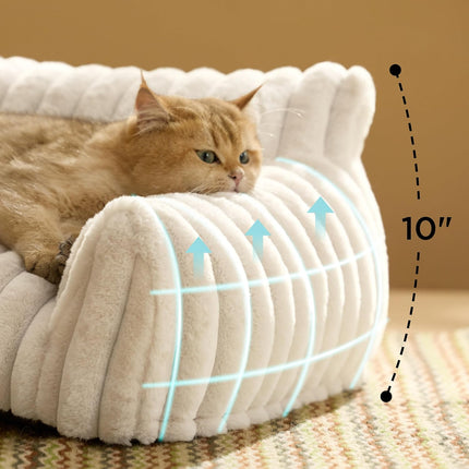 Cute Cat Couch for Indoor Pets with Removable Washable Cover, 24 Inch, Cream