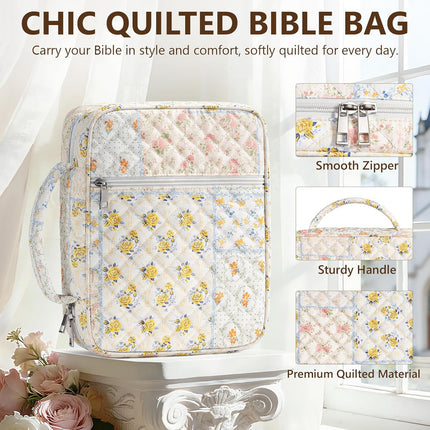 Bible Cover Case for Women Large Quilted Church Bag with Handle