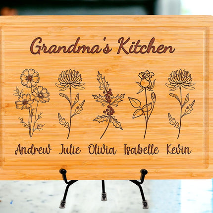 Personalized Birth Flower Cutting Board Gift for Mom or Grandma
