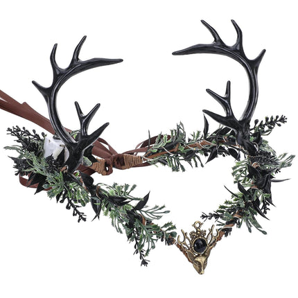 Light-Up Black Antler Elf Crown Gothic Flower Headband